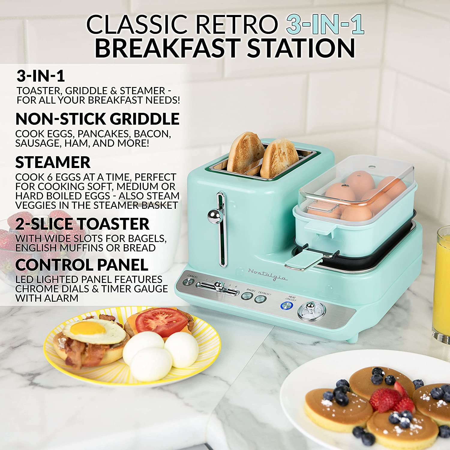 Nostalgia CLBS3AQ Classic Retro 3-in-1 Breakfast Station